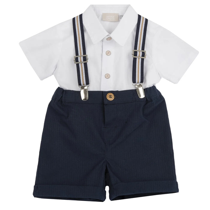 Boys White and Blue Solid Shirt with Shorts