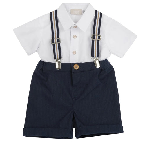 Boys White and Blue Solid Shirt with Shorts