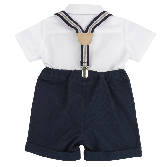 Boys White and Blue Solid Shirt with Shorts