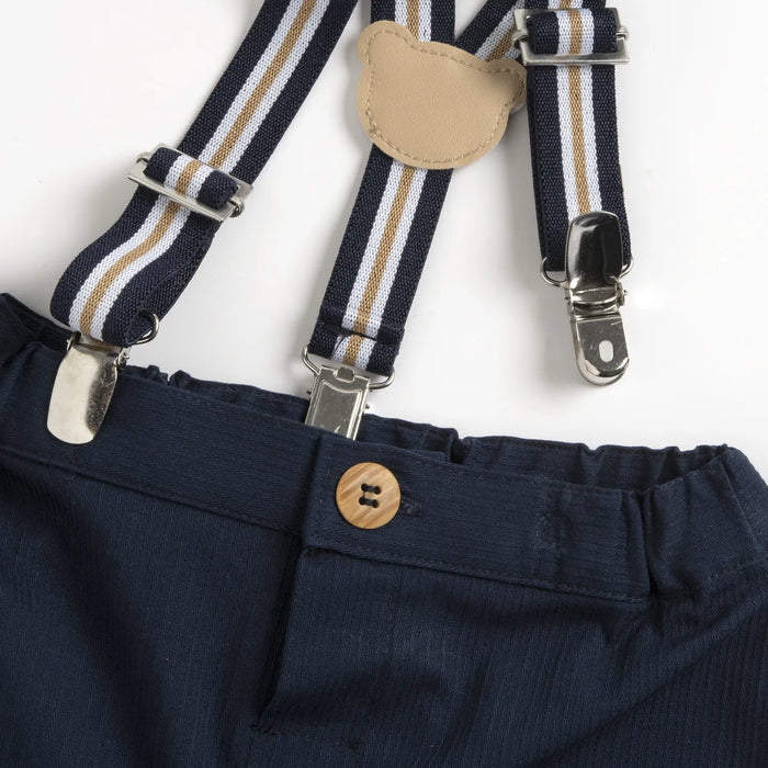 Boys White and Blue Solid Shirt with Shorts