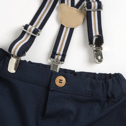 Boys White and Blue Solid Shirt with Shorts