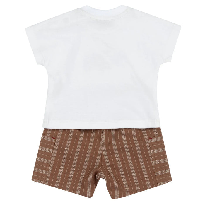 Boys White and Brown Embroidered T-Shirt with Shorts