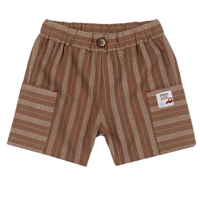 Boys White and Brown Embroidered T-Shirt with Shorts