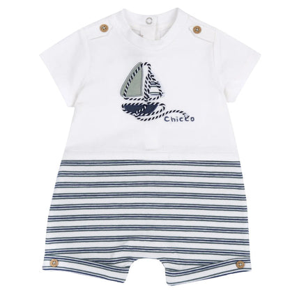 Boys White and Green Embellished Romper