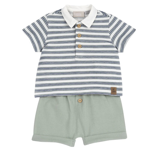 Boys White and Green Striped T-Shirt with Shorts