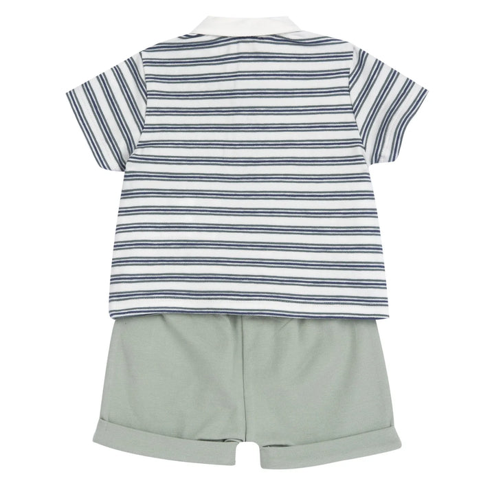 Boys White and Green Striped T-Shirt with Shorts