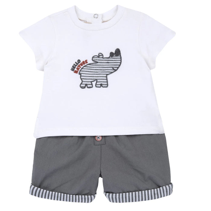 Boys White and Grey Embroidered T-Shirt with Shorts