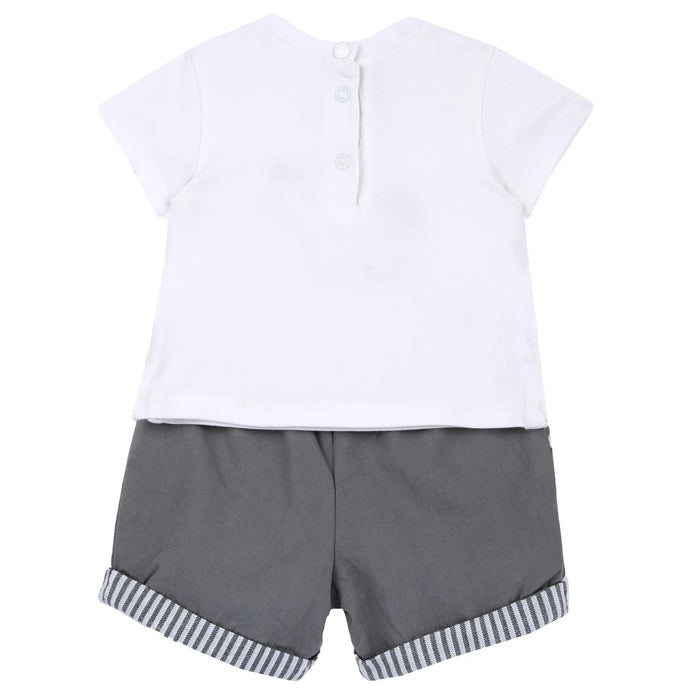 Boys White and Grey Embroidered T-Shirt with Shorts