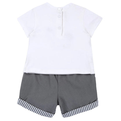 Boys White and Grey Embroidered T-Shirt with Shorts