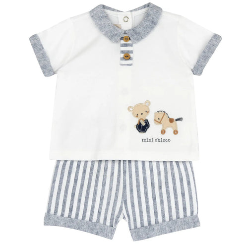 Boys White and Light Blue Embroidered Polo with Shorts