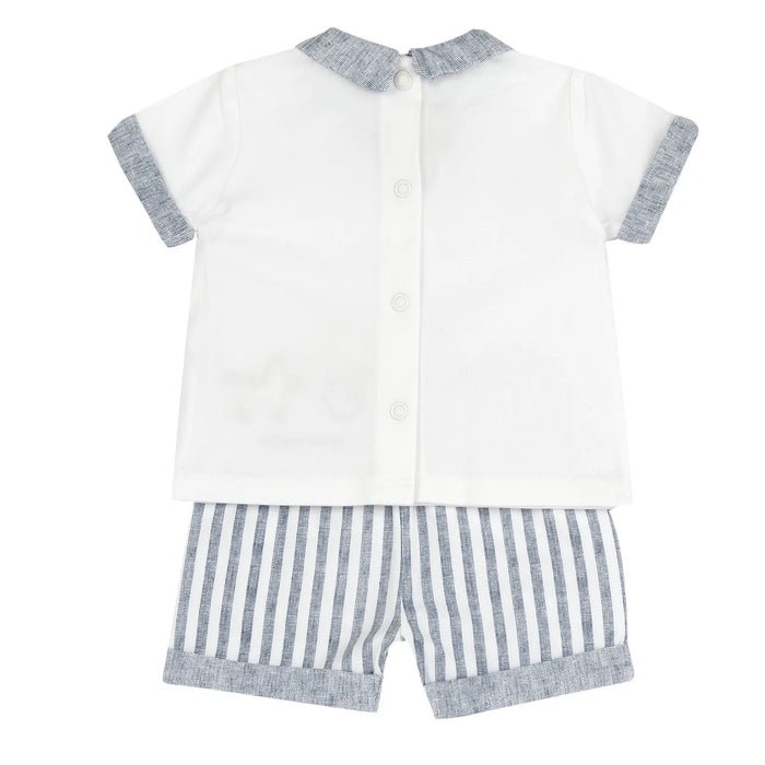 Boys White and Light Blue Embroidered Polo with Shorts