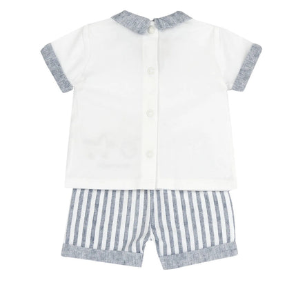 Boys White and Light Blue Embroidered Polo with Shorts