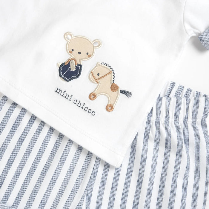 Boys White and Light Blue Embroidered Polo with Shorts