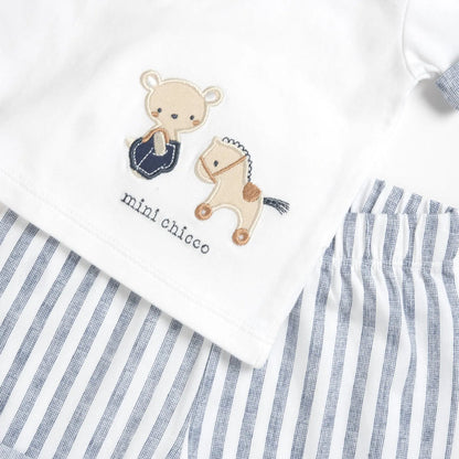 Boys White and Light Blue Embroidered Polo with Shorts