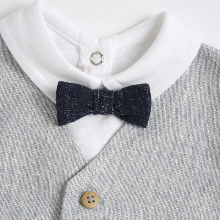 Boys White and Navy Blue Solid Romper