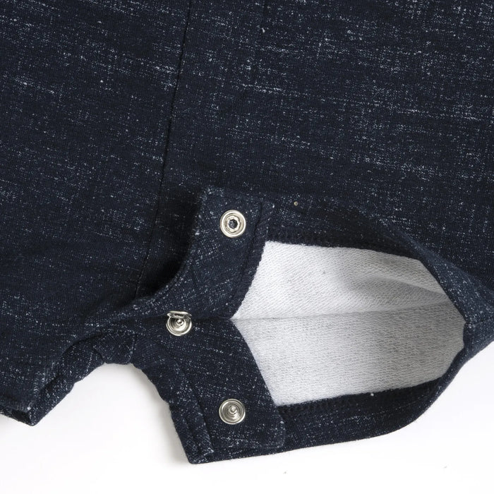 Boys White and Navy Blue Solid Romper