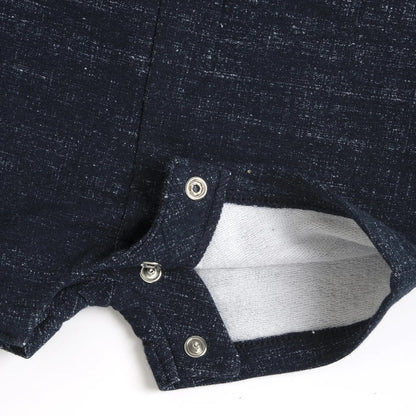 Boys White and Navy Blue Solid Romper
