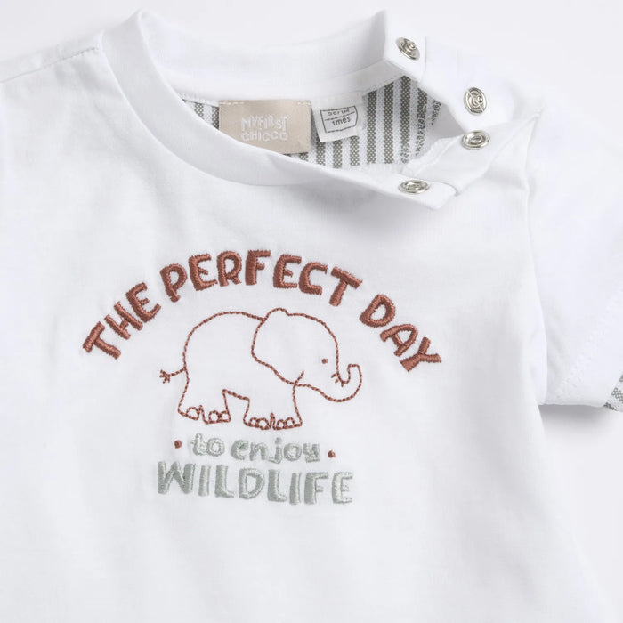 Boys White Animal Embroidered T-shirt