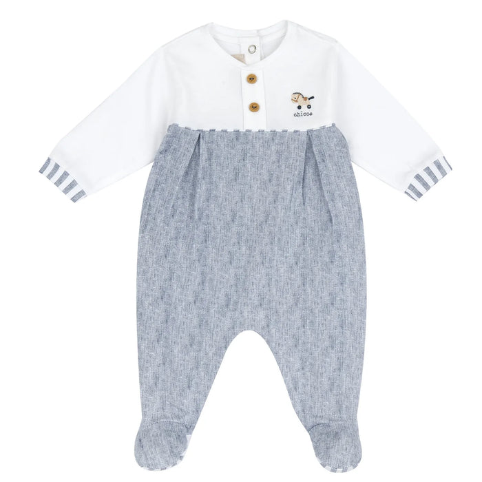 Boys White Applique Leg Opening Babysuit