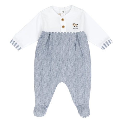 Boys White Applique Leg Opening Babysuit