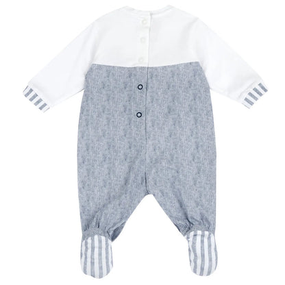 Boys White Applique Leg Opening Babysuit