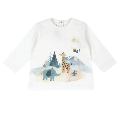 Boys White & Blue Animal Printed Long Sleeve T-shirt