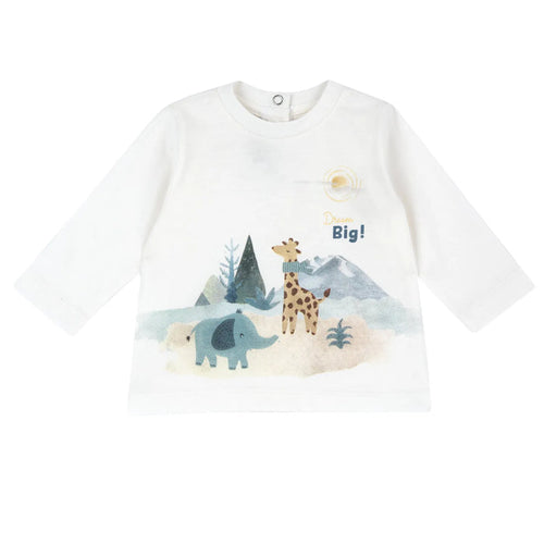 Boys White & Blue Animal Printed Long Sleeve T-shirt
