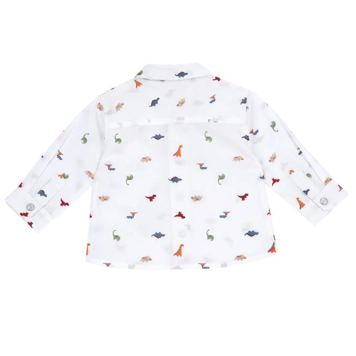 Boys White Dino Printed Long Sleeve Shirt