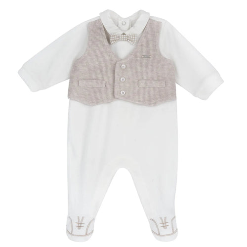 Boys White Embellished Leg Opening Babysuit