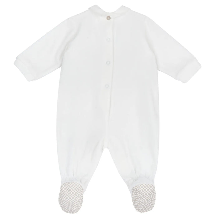 Boys White Embellished Leg Opening Babysuit