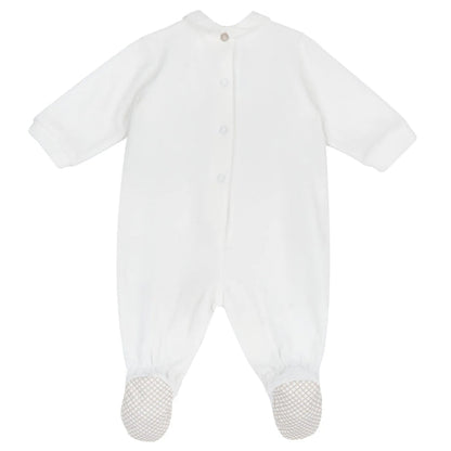 Boys White Embellished Leg Opening Babysuit