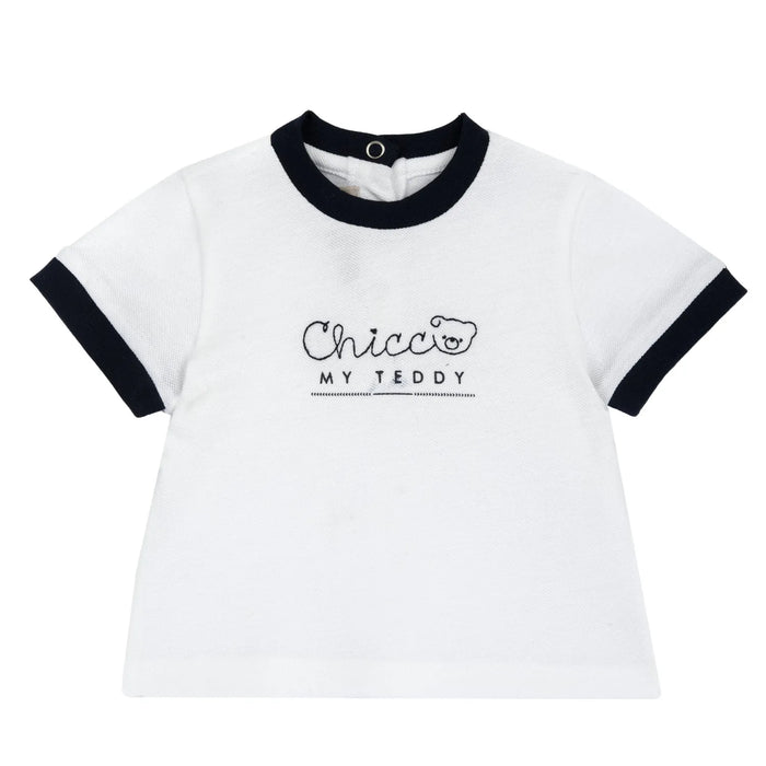 Boys White Embroidered Knitted T-shirt