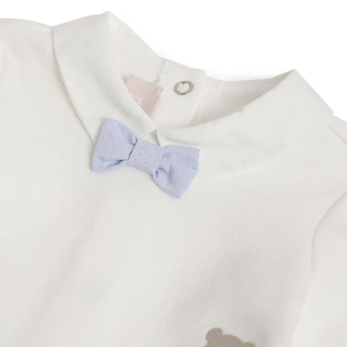 Boys White & Grey Embroidered Smock With Leggings