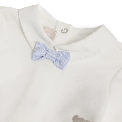Boys White & Grey Embroidered Smock With Leggings