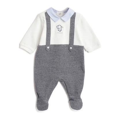 Boys White & Grey Leg Opening Babysuit
