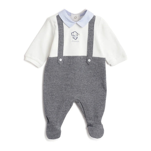 Boys White & Grey Leg Opening Babysuit