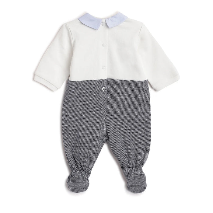 Boys White & Grey Leg Opening Babysuit