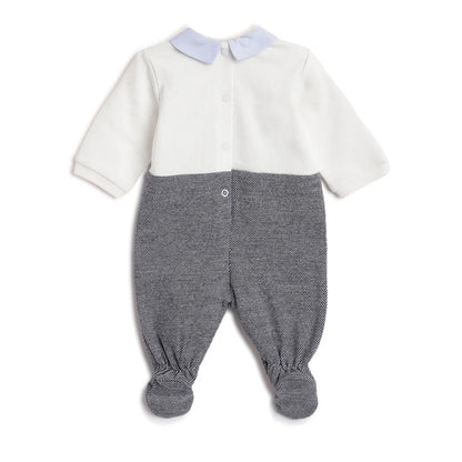 Boys White & Grey Leg Opening Babysuit