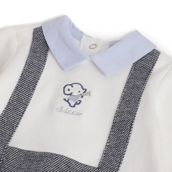 Boys White & Grey Leg Opening Babysuit