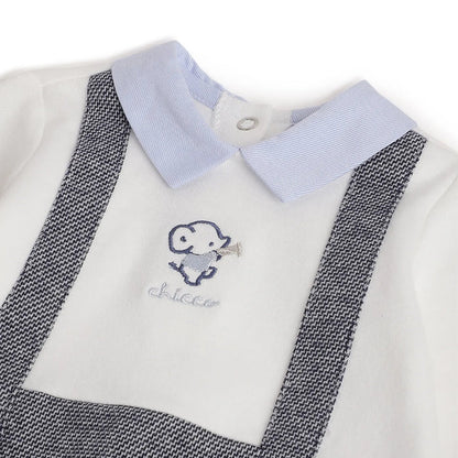 Boys White & Grey Leg Opening Babysuit