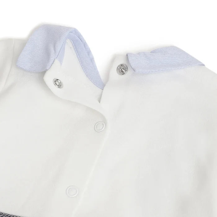 Boys White & Grey Leg Opening Babysuit