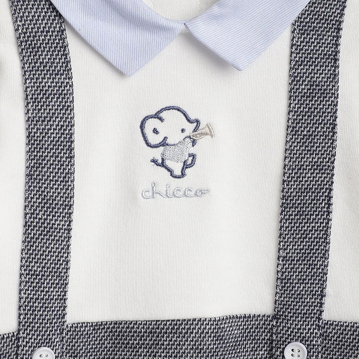 Boys White & Grey Leg Opening Babysuit