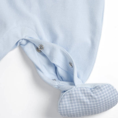 Boys White & Light Blue Embroidered Leg Opening Babysuit