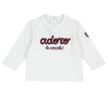 Boys White & Maroon Embroidered Long Sleeve T-shirt
