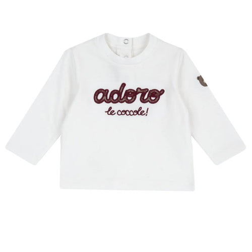 Boys White & Maroon Embroidered Long Sleeve T-shirt