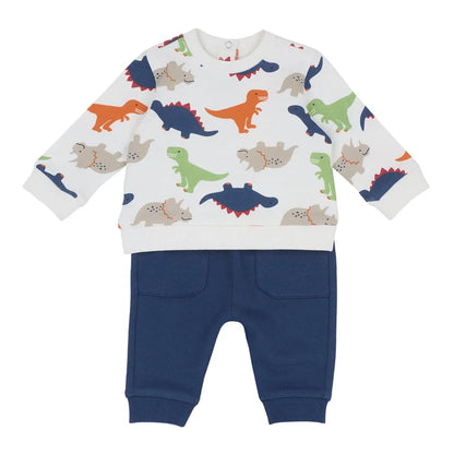 Boys White & Navy Printed Fleece Sweatshirt with Joggers