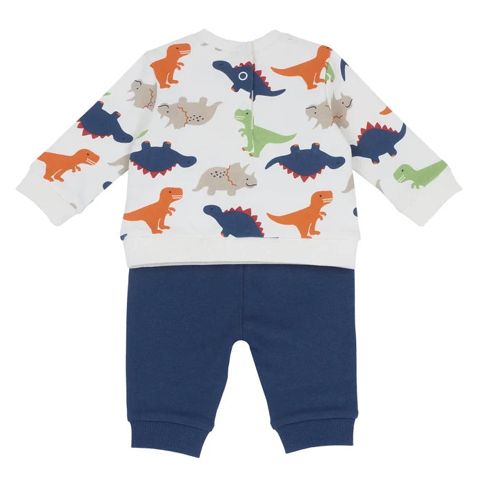 Boys White & Navy Printed Fleece Sweatshirt with Joggers