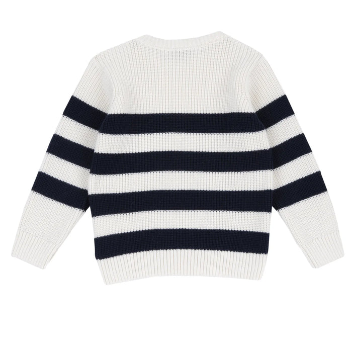 Boys White & Navy Striped Pullover