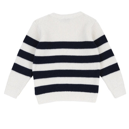 Boys White & Navy Striped Pullover