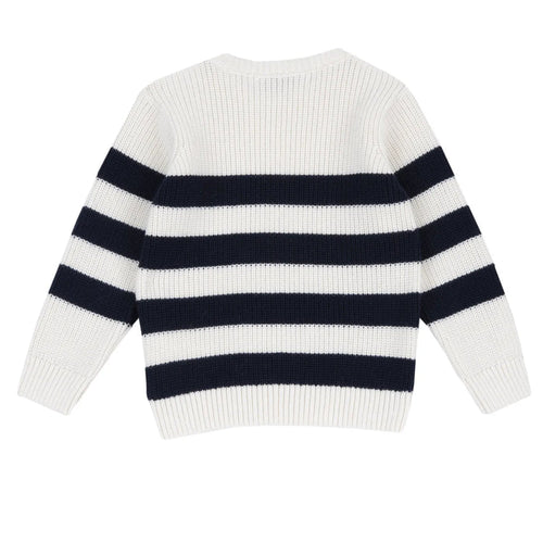 Boys White & Navy Striped Pullover